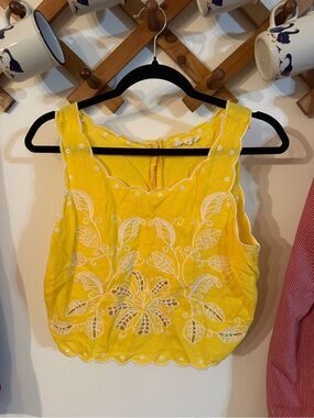 Christian Siriano Yellow Embroidered Sleeveless Crop Top